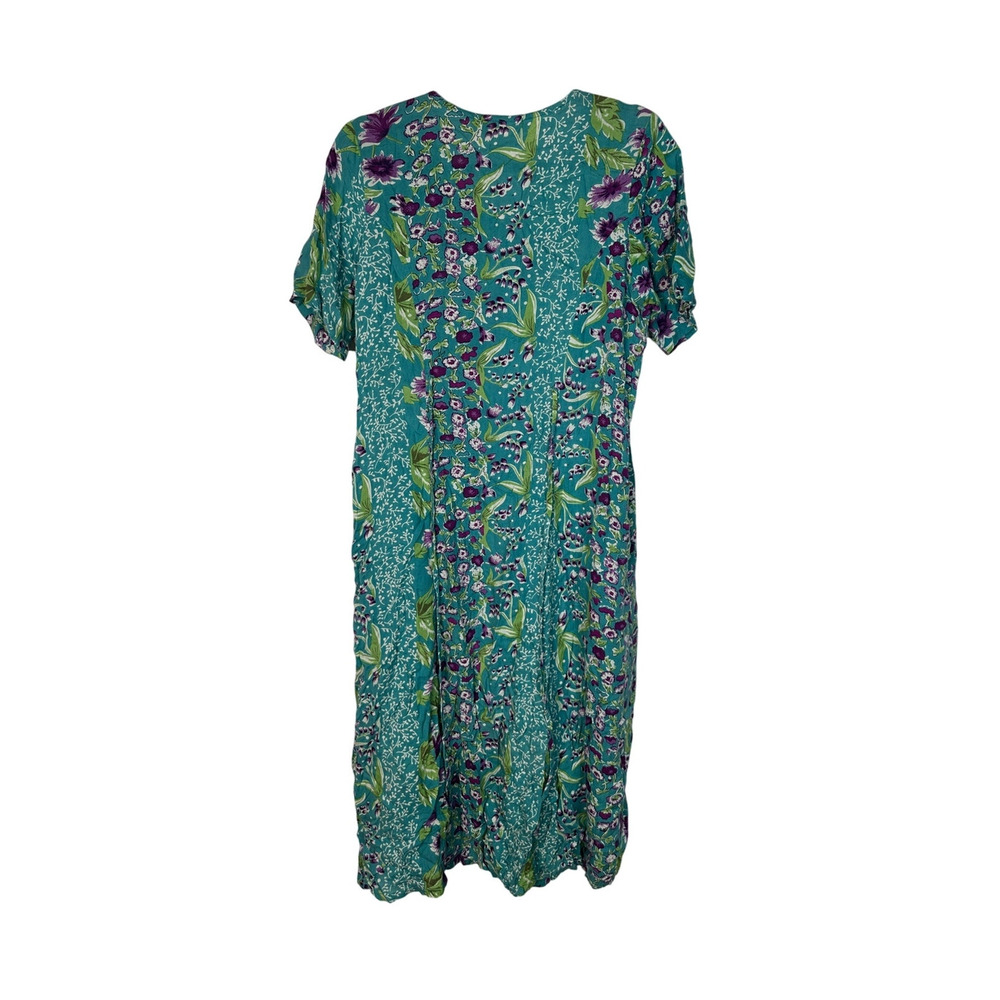 Vermont Country Store S Delightful Garden $80 Button Front Midi Dress RAYON Blue - Picture 3 of 9